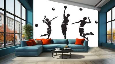 Group of volleyball players, men and women playing volleyball, set of isolated vector silhouettes Wall mural