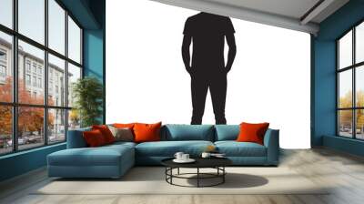 Man in shirt and trousers standing, front view, isolated vector silhouette Wall mural