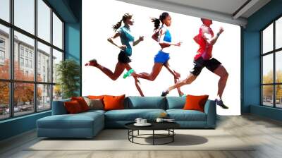 Run, group of running people, low polygonal running athletes. Isolated vector illustrations Wall mural