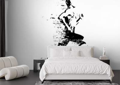 Running man, isolated vector silhouette, grungy style. Run Wall mural