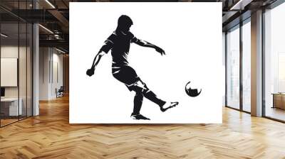 Soccer player kicking ball, footballer scoring goal, isolated vector silhouette. Football, team sport Wall mural