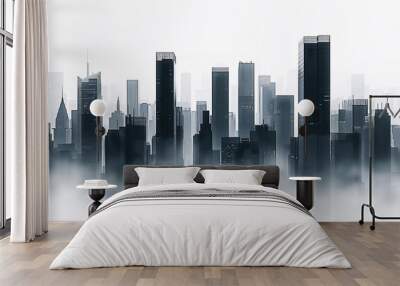 Abstract city skyline. Modern city skyline. Business center with skyscrapers on white background. Wall mural