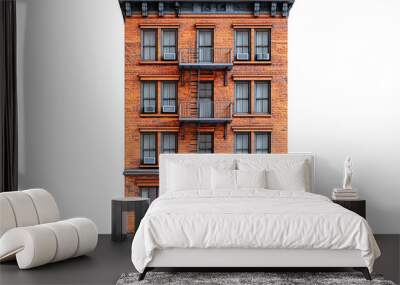 The facade of an old historic tenement house. The front of an old building. Wall mural