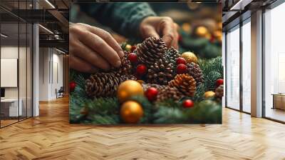 The process of creating handmade holiday ornaments. Christmas. Wall mural