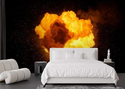 Fiery bomb explosion with sparks isolated on black background. Fiery detonation. Wall mural