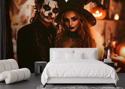 A couple dressed as a vampire and a witch Wall mural