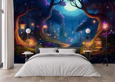 Magical fantasy fairy tale scenery night in a forest Wall mural