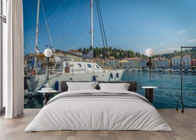 PIRAN, SLOVENIA - SEPTEMBER 12: Boats at city marina on 12th September 2016 in Piran, Slovenia. Wall mural