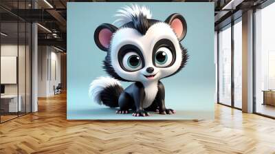 A cute 3D rendering of a baby skunk with big eyes and a fluffy tail. Wall mural