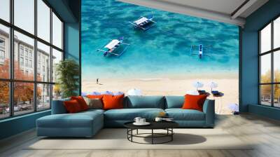  boat on white sand beach in bali -indonesia Wall mural