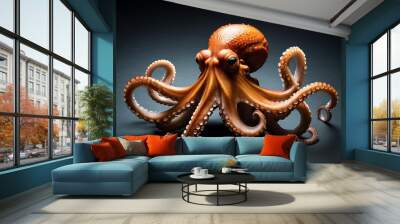 cute illustration orange octopus on white background Wall mural