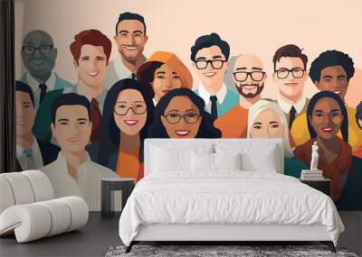 Diverse Employee inclusion and united workers in the workplace as diverse people working together in society for tolerance and respect of multicultural business Wall mural