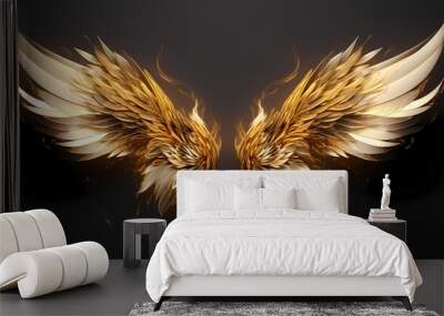 Golden Angel Wings Isolated Wall mural