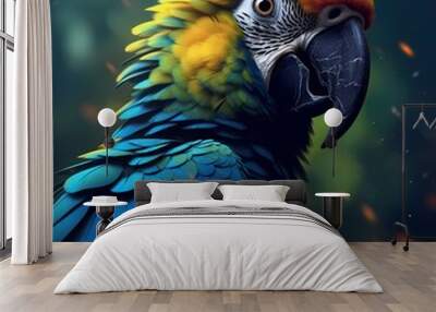 Parrot Bird Blue yellow face portrait Focus Wall mural