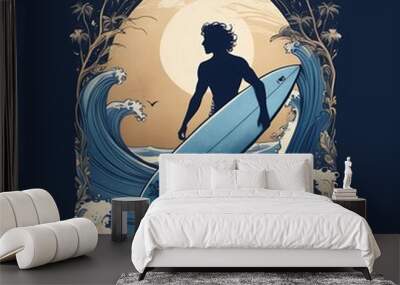 Surfer Riding on a Circular Wave Wall mural