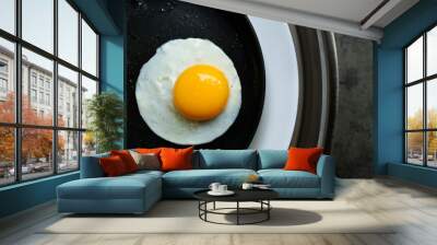 a fried egg in a pan, in 2 plate Wall mural