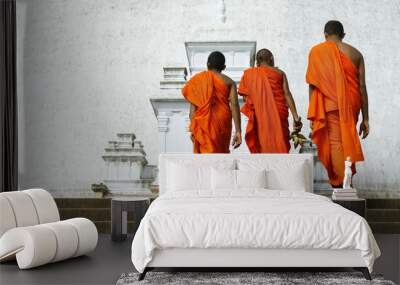 monks coming in ruwanwelisaya stupa in anuradhapura historical parc ,Sri Lanka Wall mural