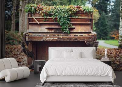 Piano outdoor with plants and flowers in fall Wall mural