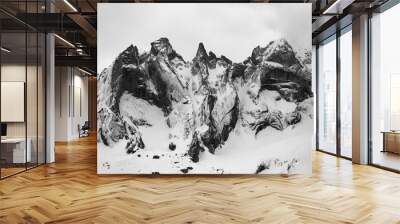 Detail of the Sciero group in the Rhaetian  Alps in Switzerland. Black and white fine art mountain winter Wall mural