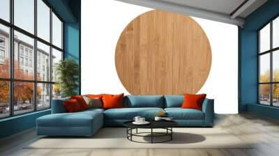 Close up on a round wooden plank, directly above. Isolated on white background. Wall mural