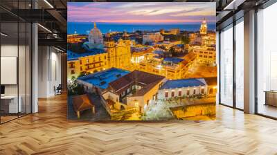 aerial drone above cartagena colombia Caribbean Sea at sunset historical walled town  Wall mural