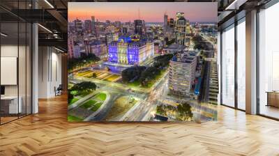 Buenos Aires aerial drone cityscape skyline illuminated at night  Wall mural