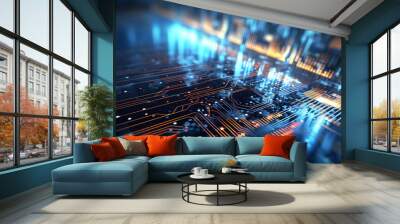 digital communication technology for online business, data transfer concept, digital wallpaper	
 Wall mural