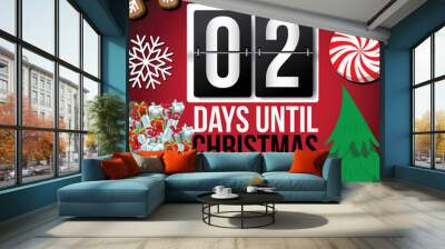 Countdown to Christmas flip number advent calendar with flat lay Christmas items. EPS 10 vector illustration. Day 2. Wall mural