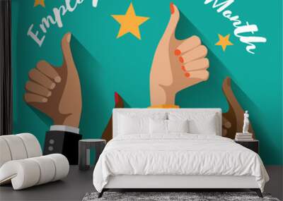 Employee of the month thumbs up poster flat design. EPS 10 vector. Wall mural