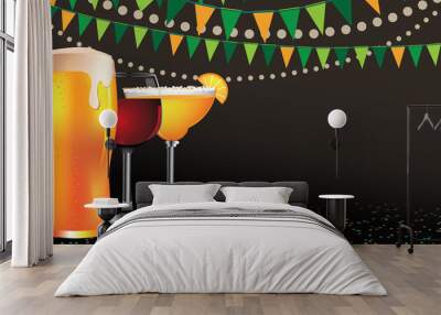 happy hour drinks widescreen background eps 10 royalty free stock illustration Wall mural