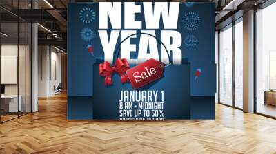 new year sale marketing background template with shopping bag and copy space. eps 10 vector. Wall mural