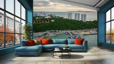 Pattaya Thailand aerial view of Ko Lan island at sunset from gulf of Thailand  Wall mural