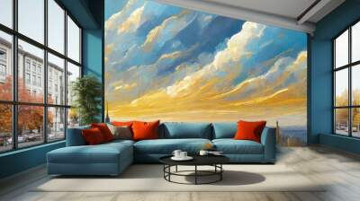 abstract background as surreal illustration of cloudscape above city in style of oil paintings of van gogh blue white and yellow clouds swirls Wall mural