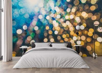 abstract glowing circles and bubbles on a multi colored rainbow colorful bokeh background blurred shiny glowing festive backdrop for xmas party holiday birthday invitation Wall mural