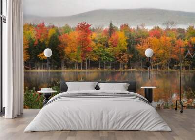 Autumn foliage landscape with lake reflection Wall mural