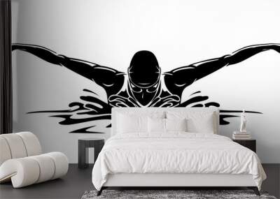 Female Swimmer Silhouette, Butterfly Stroke Wall mural