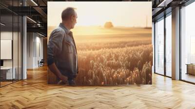 man in field of wheat Wall mural