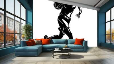 Women's Basketball, Dribbling Action Shadowed Illustration Wall mural