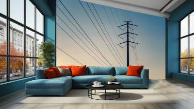 Urban electrical transmission lines and towers Wall mural