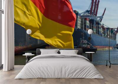 Containerschiff am Containerterminal Deutschland Flagge Export Freihandel Wirtschaft Wall mural