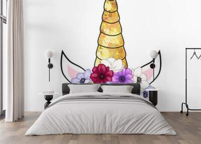 Cute unicorn head with flower crown Wall mural