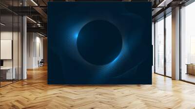 Navy Blue circle surrounded by the thin line waves creating a blob shape around and fading out.  Wall mural