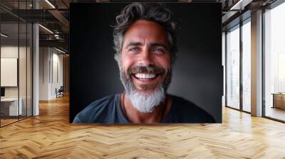 close up portrait of handsome successful happy and attractive man with grey hair and a beard looking at the camera. displaying vibrant health with great tan skin and white teeth. Generative ai Wall mural