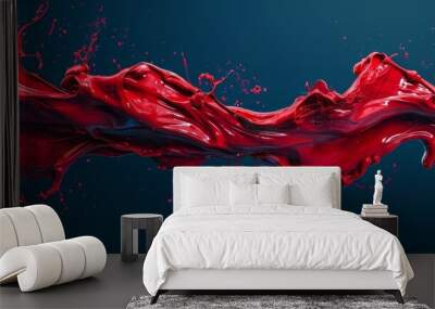 Colorful modern artwork, abstract paint strokes, oil painting on canvas. Acrylic painting on canvas with red gradient and splash wave on dark blue background. Generative ai Wall mural