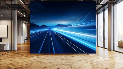 Laser beams luminous abstract sparkling isolated on a transparent background. Trails of light left by acceleration speed motion on night road. Light moving fast train over darkness. Generative ai Wall mural