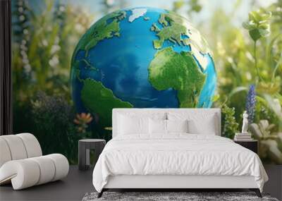 World environment day concept with an earth globe nature and eco friendly environment. sustainable development goals.Environmental protection renewable energy, green business, ESG . Generative ai Wall mural