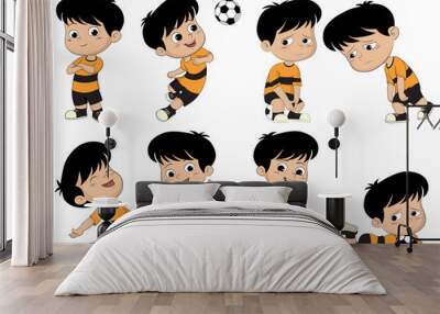 Cartoon soccer kid with different pose. Wall mural