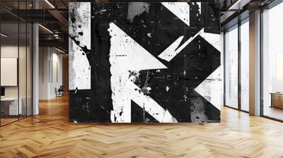 A captivating abstract design featuring black and white geometric shapes with a grunge texture. It symbolizes modern art, urban design, texture, contrast, and artistic expression. Wall mural