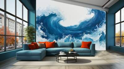 A captivating abstract painting of an ocean wave crashing, showcasing the power and beauty of nature. The wave is depicted in a vibrant blue, contrasting with the white foam and spray, symbolizing str Wall mural