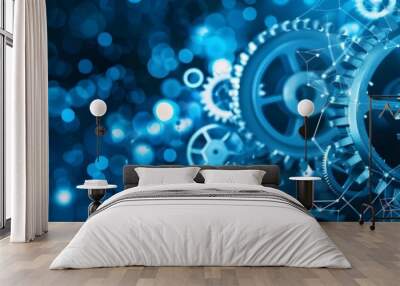 Abstract Gears on Digital Technology Background, To convey a concept of technology and machinery in a modern and abstract way Wall mural